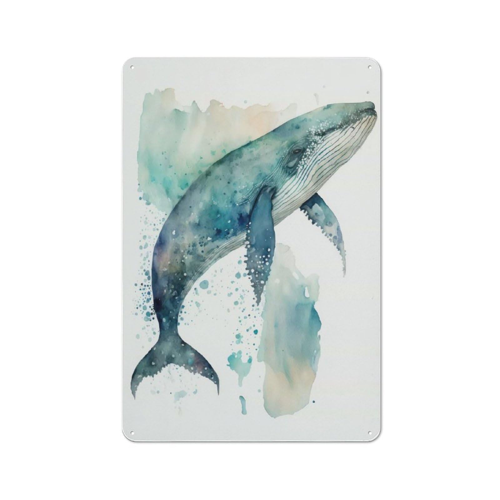 Metal Wall Sign 30x20cm Featuring Whale Watercolor for Garage Or Workshop, Suited to Workshop Owners