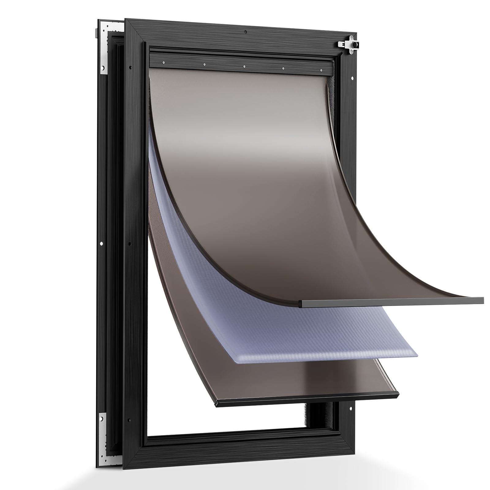 Tiylibe Aluminum XL Dog Door for Door, 3-Flaps Extra Large Dog Door, Extreme Weather Heavy Duty Pet Door with Insulation Flap, Safety Locks, Sliding Closing Panel, for Pets Up to 220 LB, Black