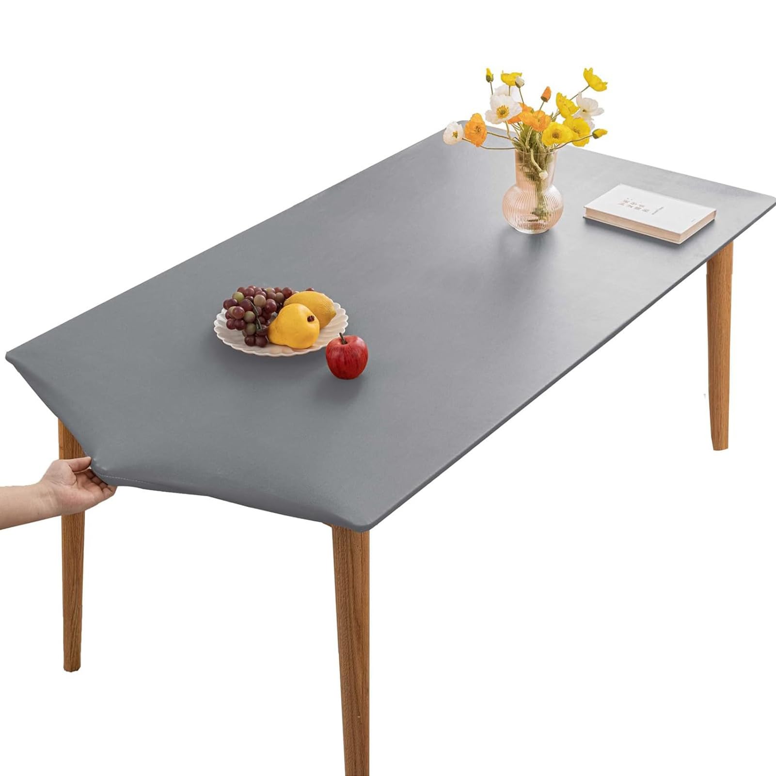 SXZAGZR Table Cloth, Rectangle Table Cloth, PVC Table Cloth, Wipe Clean Tablecloth,Stain Resistant,Waterproof,Oil-proof,Square Table Cover (Grey,90x150cm)