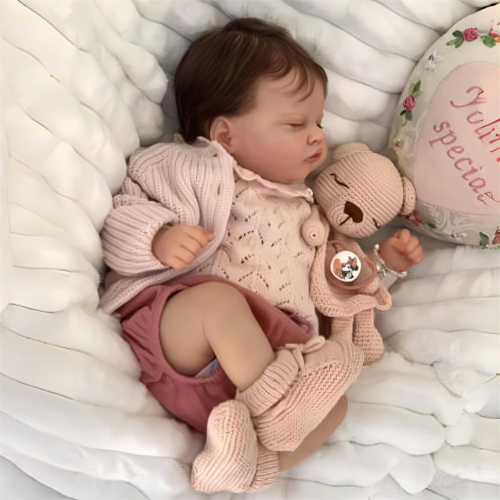 Reborn Muñeca realista para niña, 45,7 cm, hecha a mano, cuerpo de tela suave, parece un bebé real (niña con ojos cerrados)
