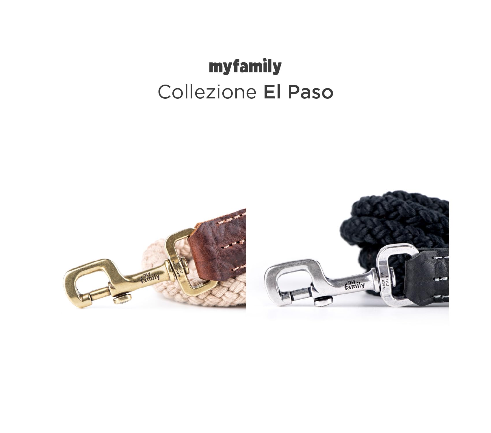 MyFamily Correa para Perros De Cuero Italiano Genuino Y Cuerda Made In Italy, Acabado Metálico Plateado Antiguo, Práctica Y Cómoda, Hecha A Mano, Colección El Paso