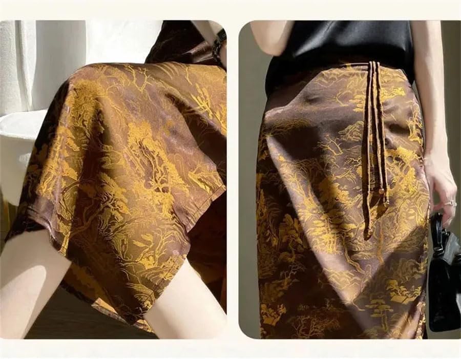 Women's Retro Satin Midi Wrap Skirt with Split Zipper Closure Elegant Wear2