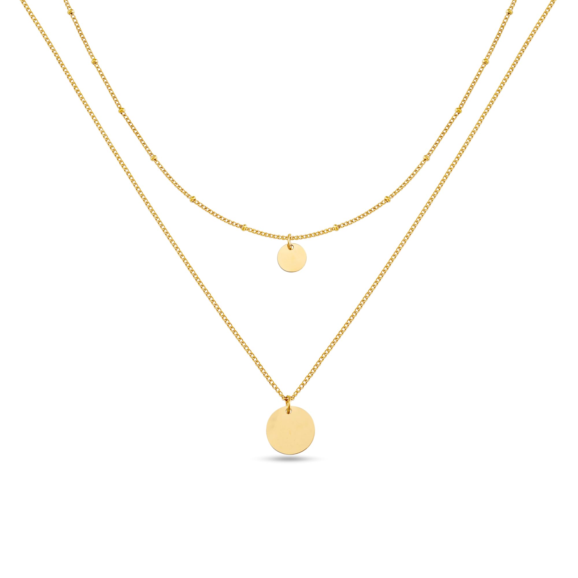 GD GOOD.designs Layering Kette mit Plättchen Anhänger - Verstellbare 316L Edelstahl Halskette Damen I Wasserfeste Doppelkette in 18K Gold, Rosegold & Silber