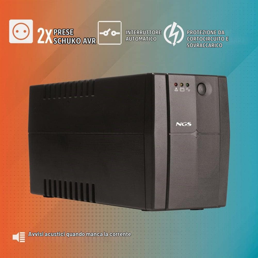 NGS FORTRESS1200V3 - Gruppo di continuità UPS, Off Line UPS 800 VA, Tensione a Uscita Stabile di 480W per 2 Prese Schuko