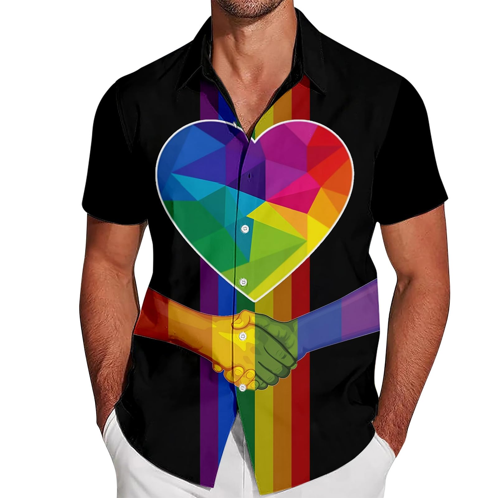 RUMAOZIA Gay Pride Month Shirt Men's Rainbow Multicolored Short Sleeve LGBTQ Rainbow Men's Shirt Rainbow Flag Hawaiian Shirt Pride Month T-Shirt Beach Shirt Love is Love Shirt Rainbow Costume, Z03 — image 1