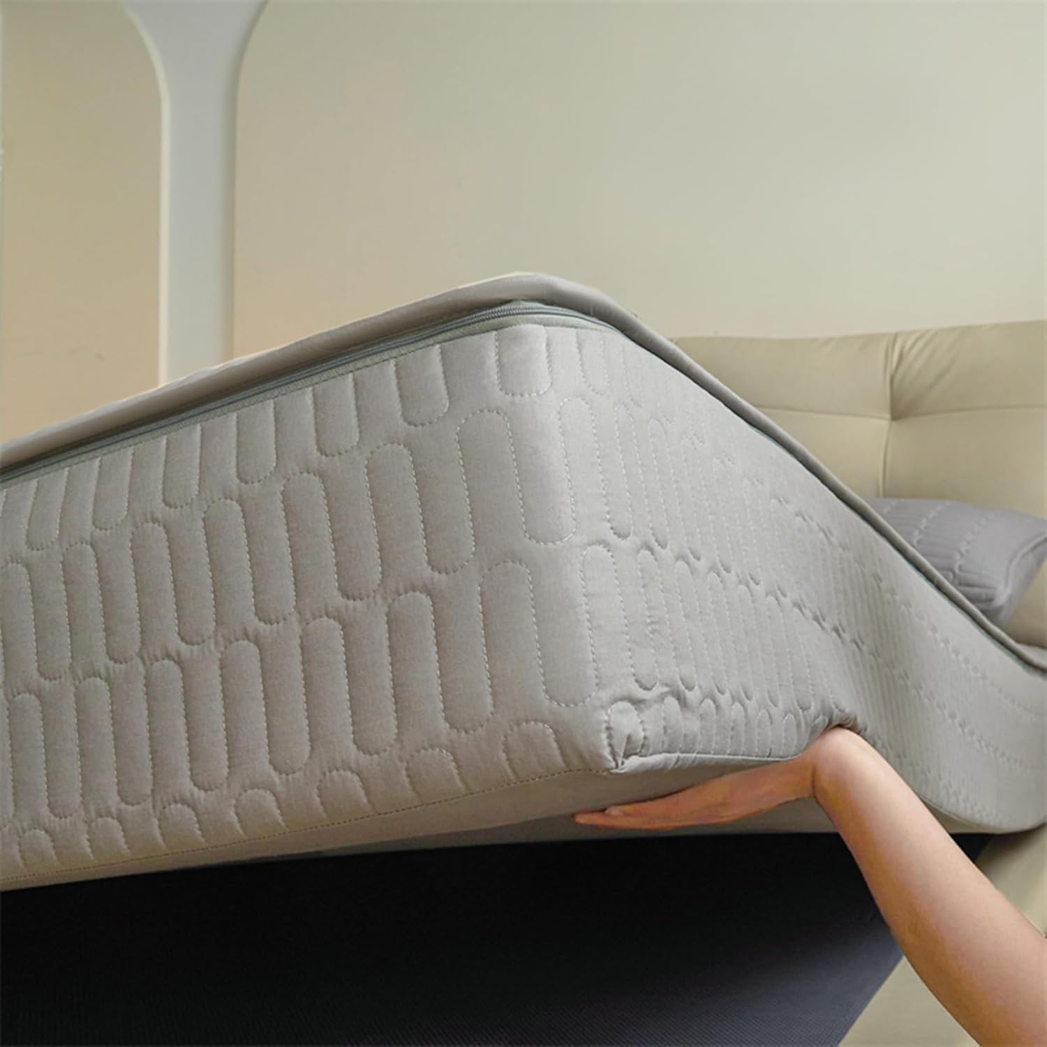 Matratzenschoner mit reißverschluss 90 x 200 180x200 Boxspringbett, Matratzenbezug 140x200 160x200 für Matratzen-Höhe 5-40cm, Atmungsaktiv Gesteppt Matratzenhülle(Grau,200x200+15cm)