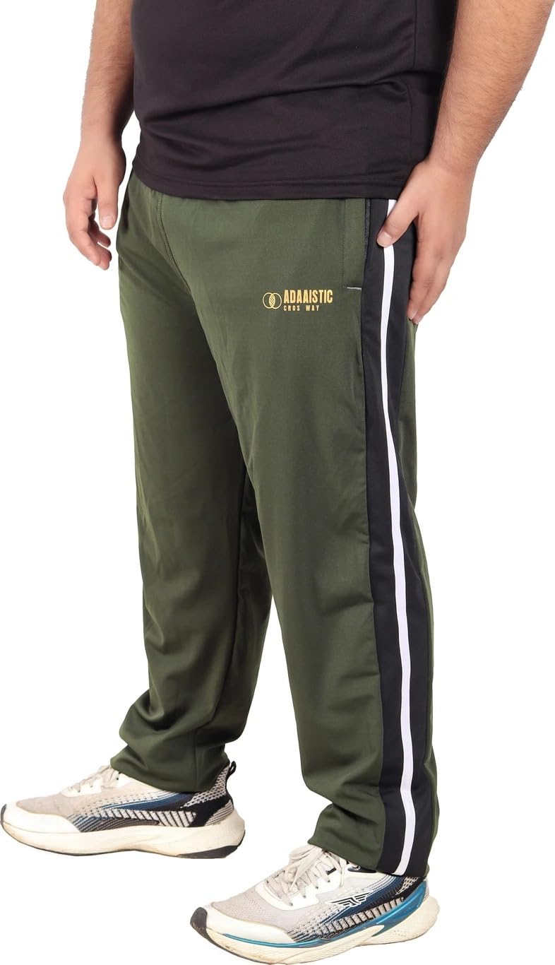 Men’s Sports Track Pants | Polyester Regular Fit Gym & Running Lower | Side Stripe Athletic Trackpant | Elastic Waist Activewear for Workout & Casual Wear (Olive Green)-image-31