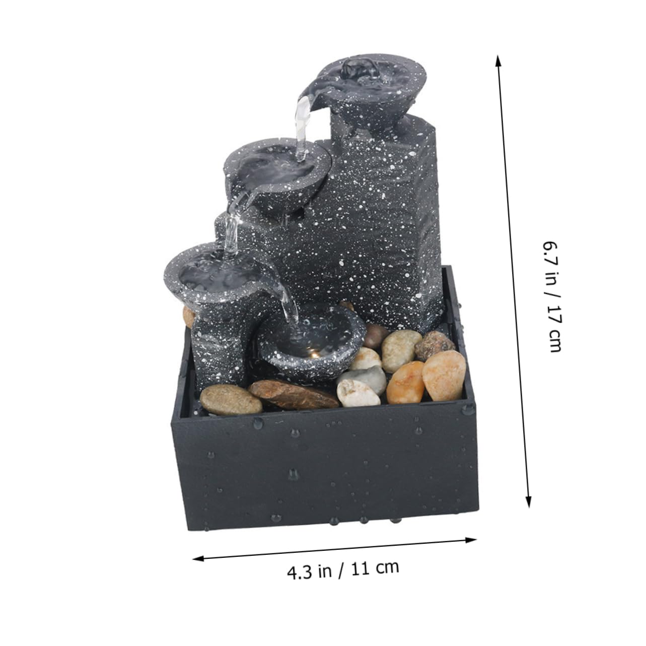Fuente Decorativa de Agua Artificial Pequeña, Adorno de Cascada ABS Negro