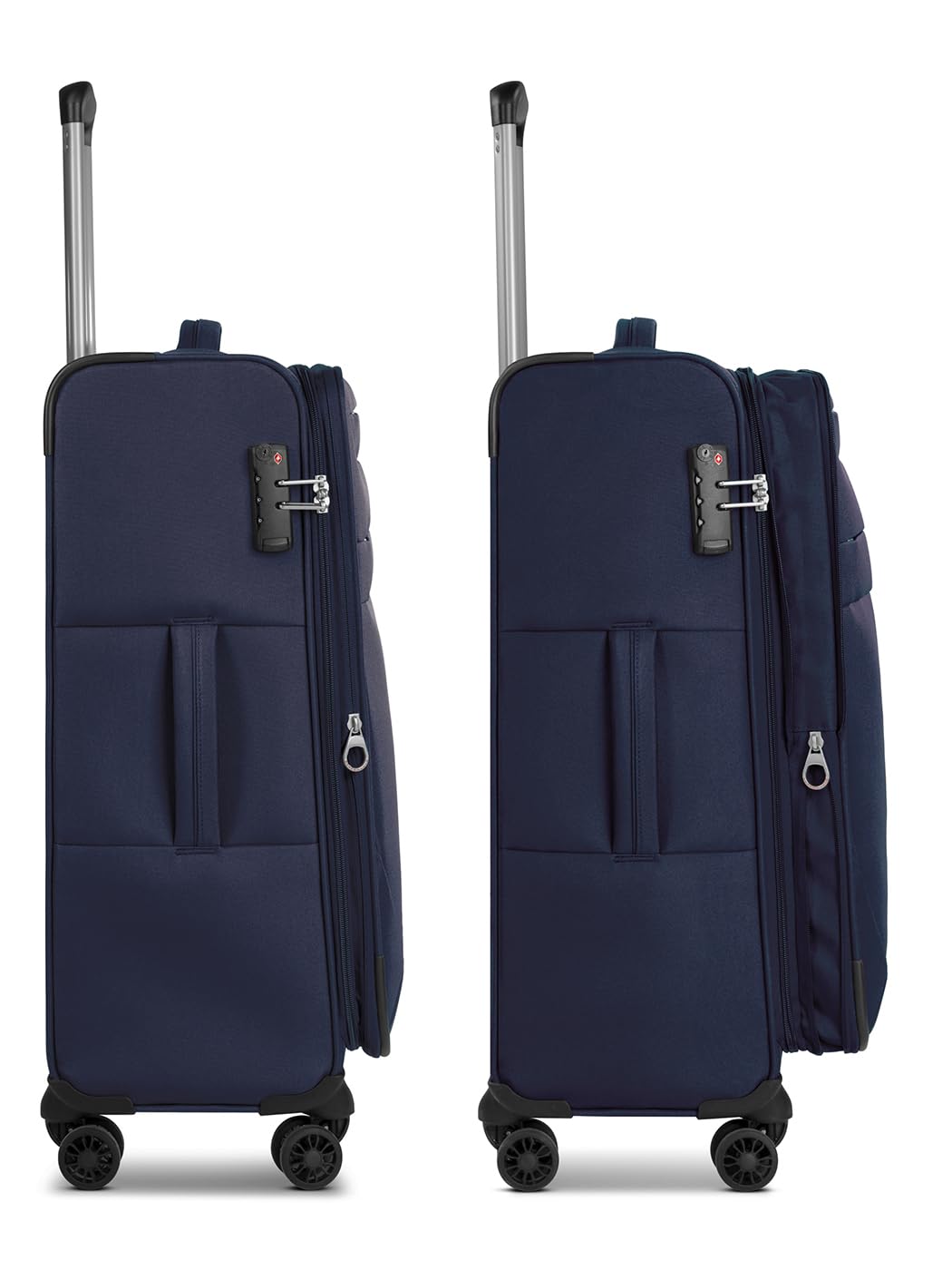 Set di valigie morbide, 3 pezzi, trolley da viaggio in poliestere robusto di alta qualità, per uomo e donna, 4 ruote doppie e lucchetto TSA, serie Chicago, blu scuro, Kofferset (3-teilig)