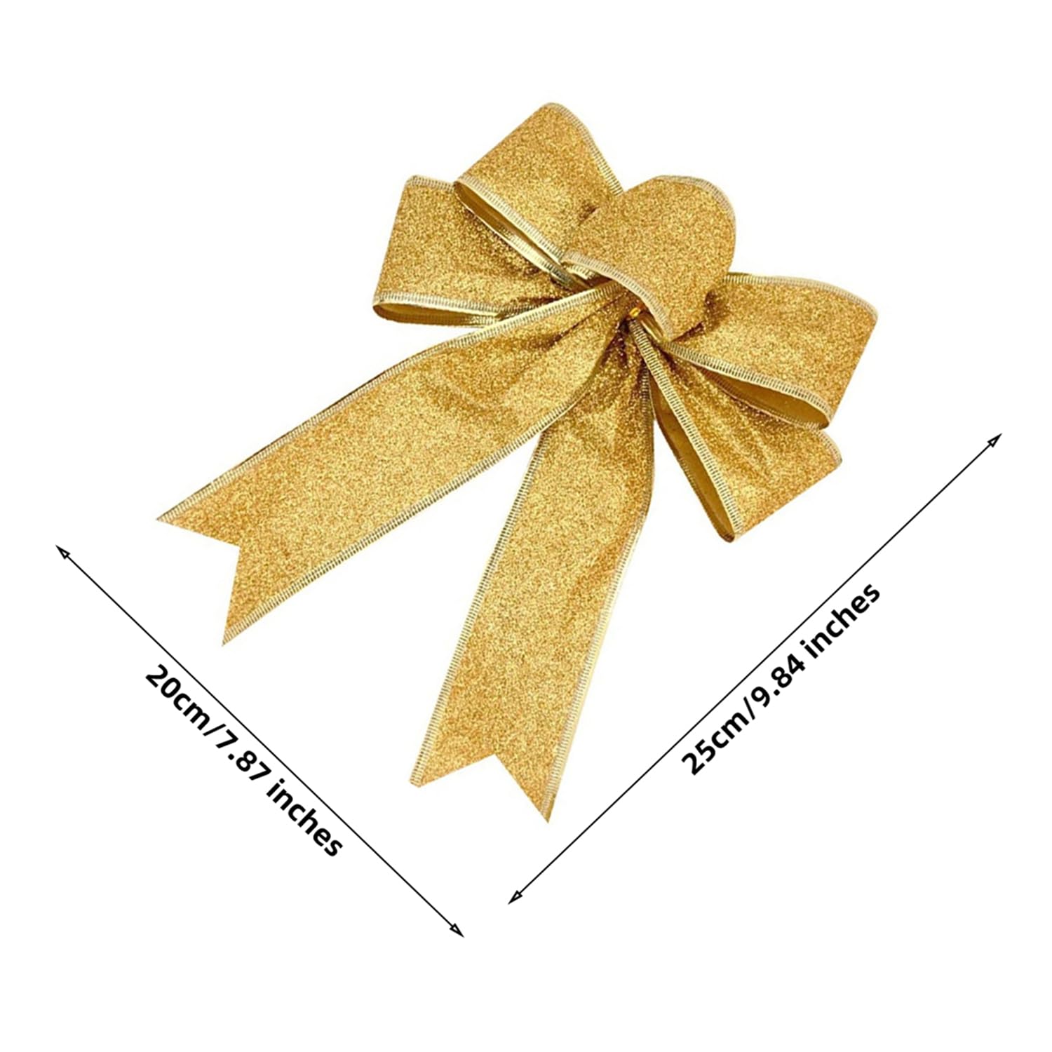 Dzrige Gold Glitter Christmas Bow Christmas Wreath Bow Large Xmas Tree Bowknot with Gold Edge for Christmas Tree Party Gift Present Xmas Decoration,7.87