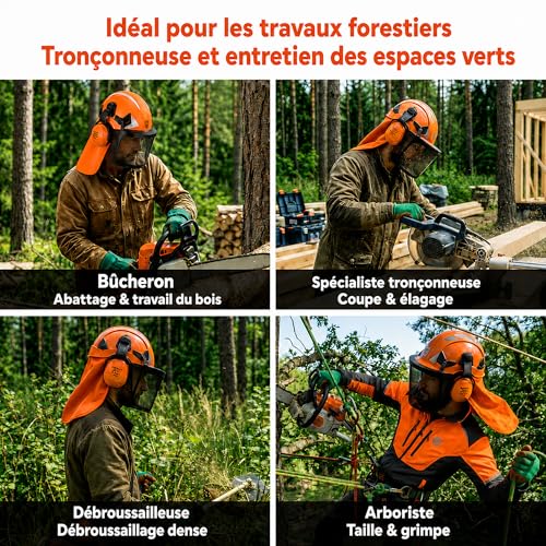 Safeyear Casque de Sécurité Forestier pour Bûcheron – Protection Complète avec Visière Débroussailleuse et Anti-Bruit EN352-3, Certifié EN397/EN1731 – Idéal pour Tronçonnage et Débroussaillage – vue 9