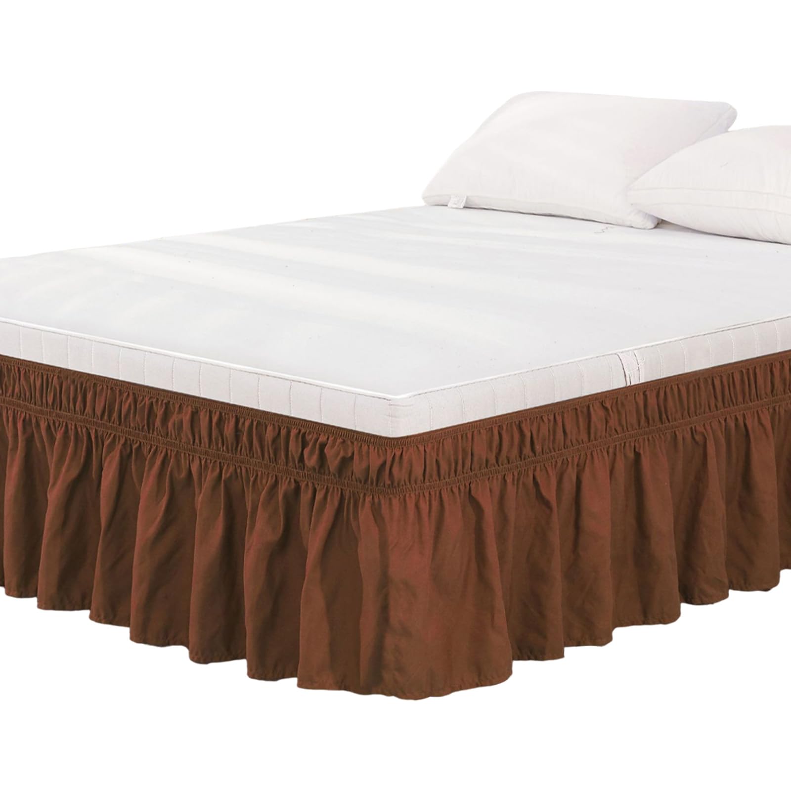 Wrap Around Bed Skirts for Beds Drop, Adjustable Elastic dust Ruffles Queen King Full Twin bedskirts Machine Washable (Coffee, King) — image 1
