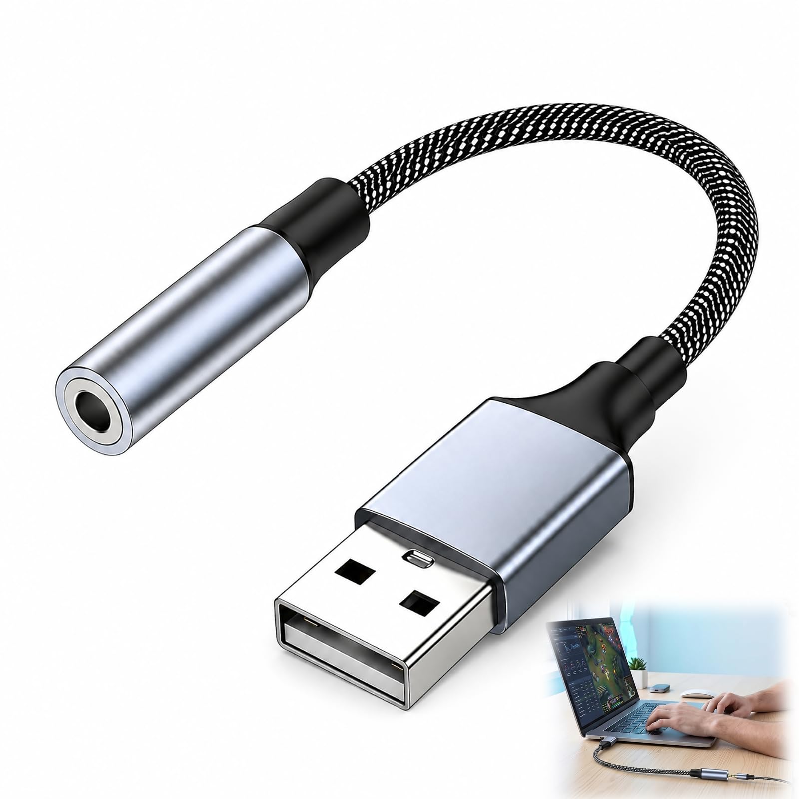 USB auf 3,5 mm Klinke Adapter, Externe USB Soundkarte Mikrofon Audioausgang USB A auf AUX TRRS Konverter Kopfhörer Headset Lautsprecher kompatibel PC Laptop Desktop PS4 PS5 Linux Mac OS Chromebook