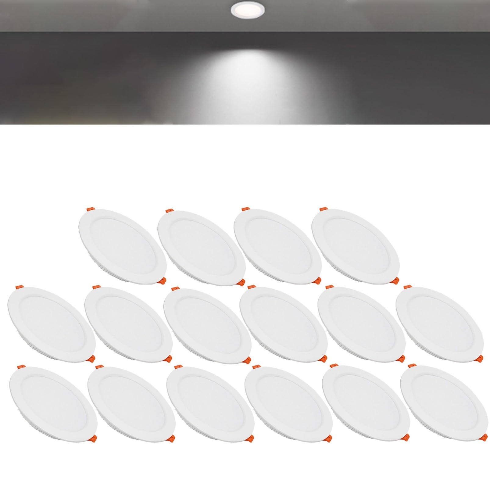 TTiiLoe 21W Round LED Recessed Ceiling Spotlights, 6000K Cold White Ultra Slim Panel Ceiling Light, Cut Φ160-170mm, AC110-240V Downlights for Hallway Stairwell Showroom, 16 Pack