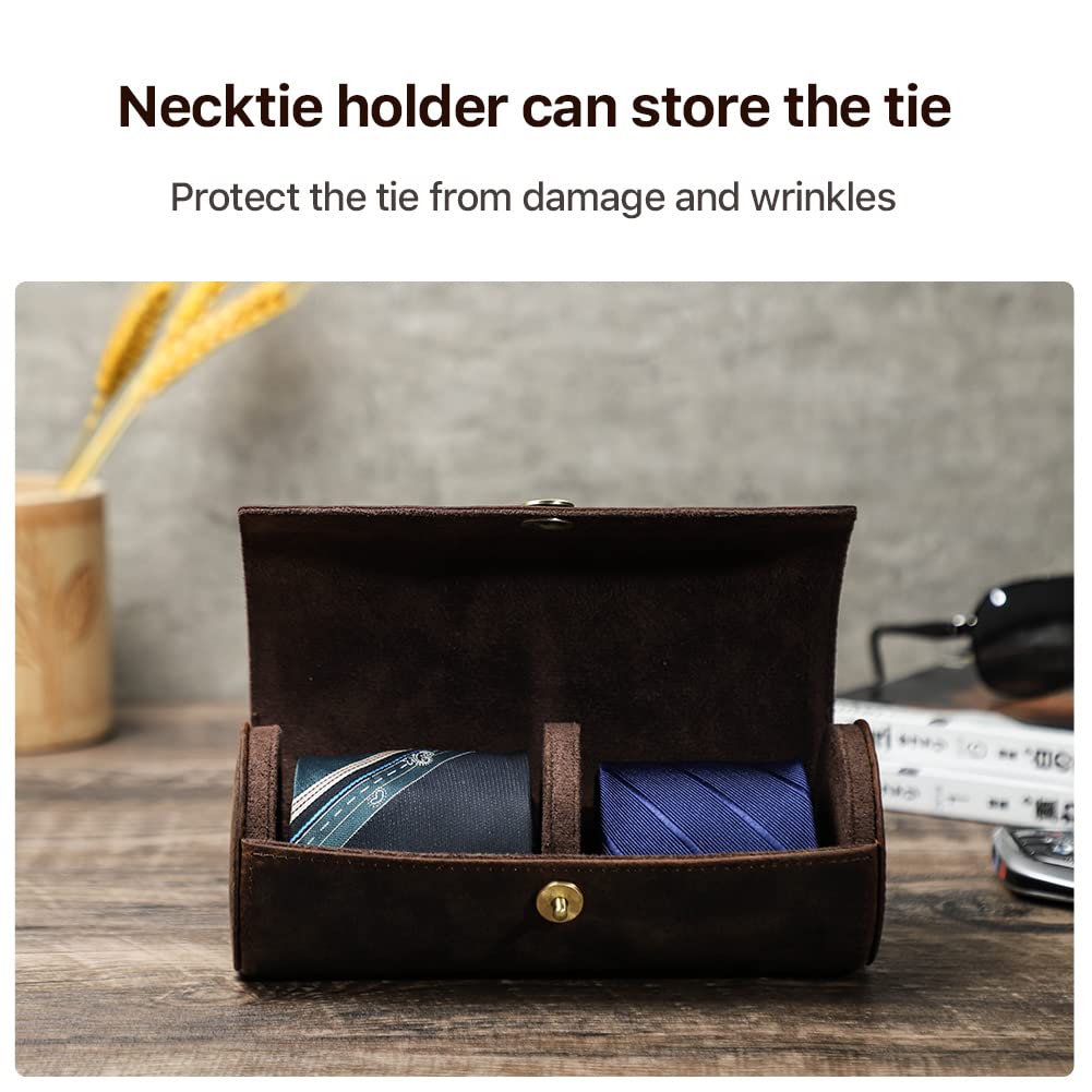Cravatta Organizzatore Holder in Vera Pelle Fatto Portatile per 2 Cravatte, Caso di Conservazione Rotolo per Uomo