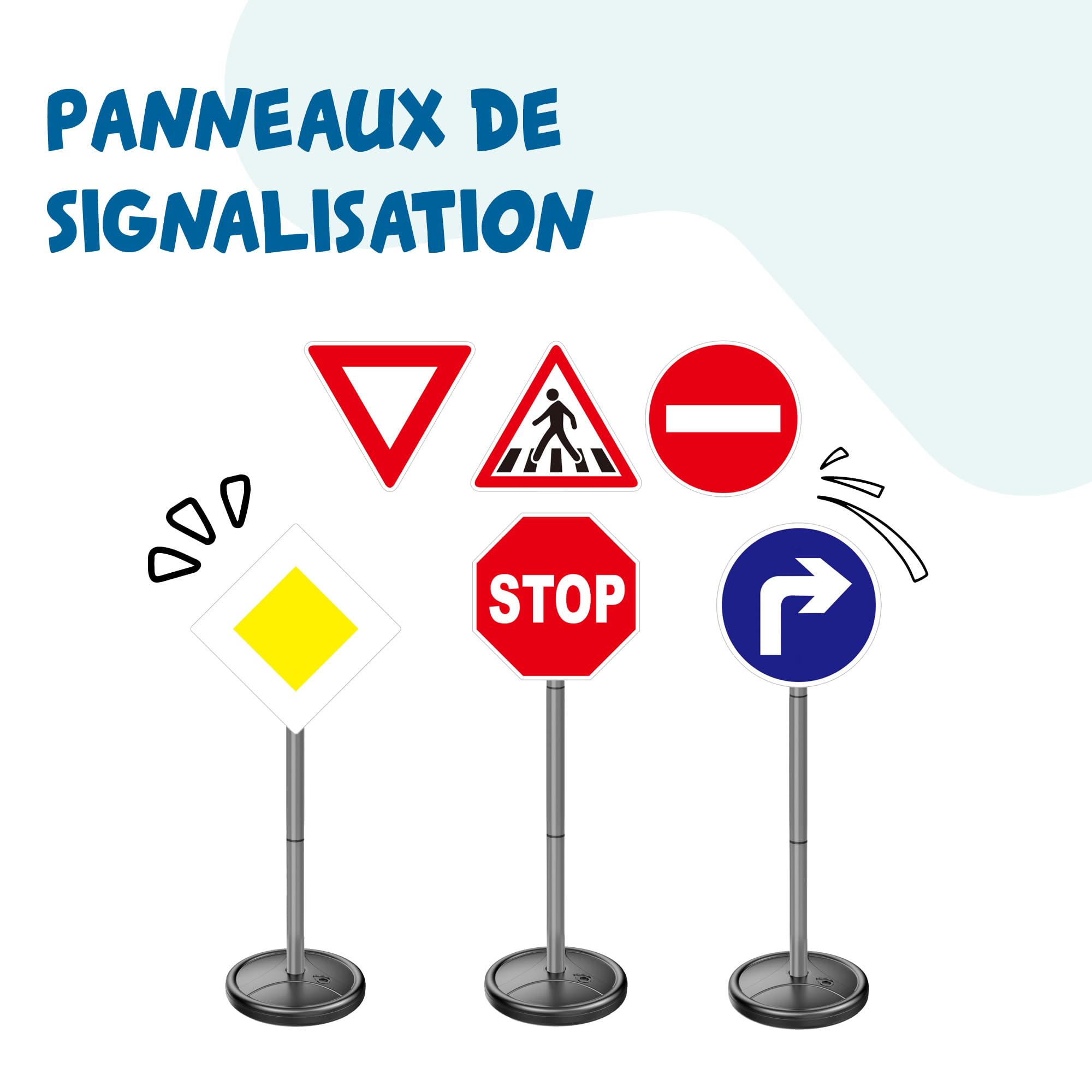 alldoro 60231 Panneaux de signalisation - Lot de 6 Panneaux de signalisation pour Enfants, pour l'éducation routière, Hauteur 75 cm