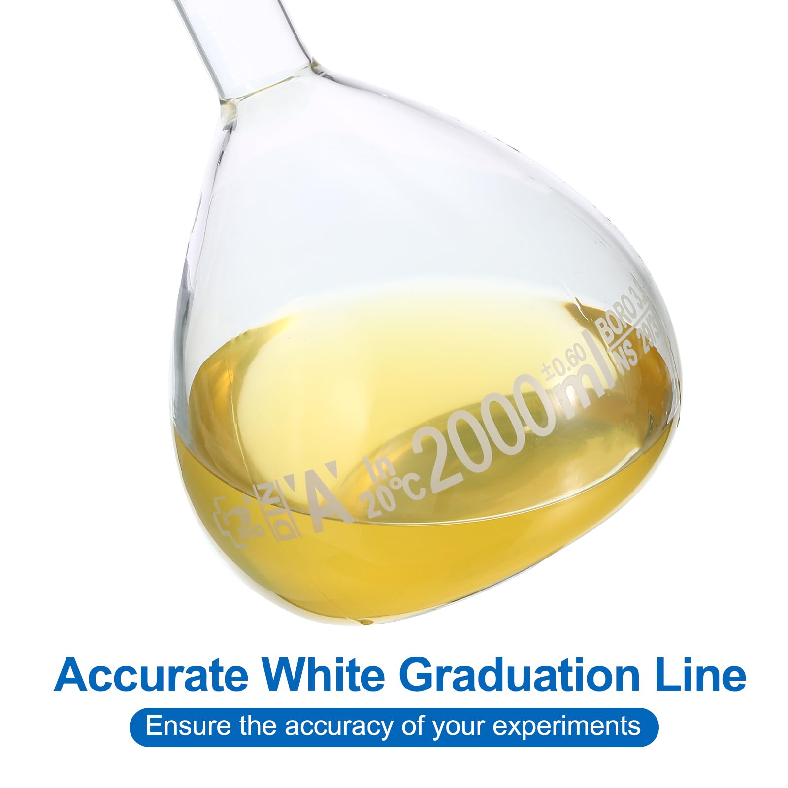 PATIKIL Matraccio Tarato 2000ml Matraccio Graduato 3.3 Vetro Borosilicato Graduato Volumetrico Misura Flacone con Spina Tappo Tolleranza 0.6ml per Laboratorio Esperimento Trasparente