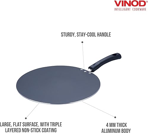 Miniatura 6 de Vinod Cookware - Plancha de cocina plana multi (Tawa) con base de inducción, sartén antiadherente de aluminio 100 y con superficie antiarañazos,