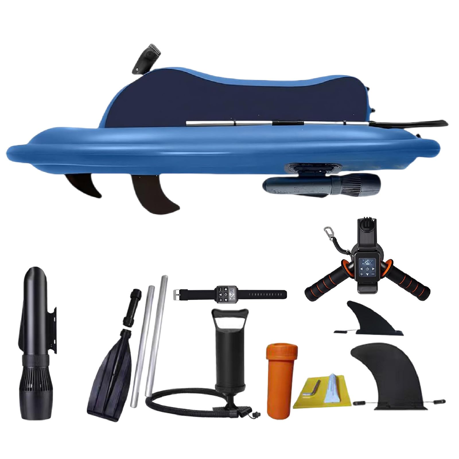 SENJINGHUA Inflatable Jet Boat w/Detachable Scooter - 130/160min Runtime, 3-11km/h Speed, Dual-Fin Watercraft, Perfect for Snorkeling, Pool Games & Coastal Adventures,500W16A