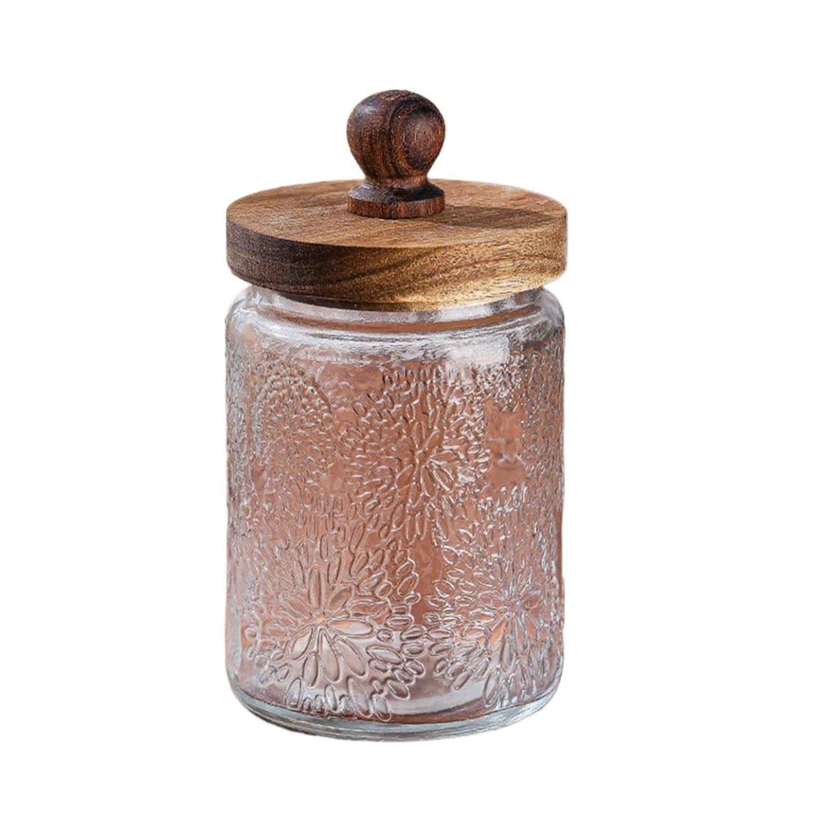 Barattolo per Alimenti Set di 2 Contenitori in Vetro con Coperchio in Legno for Alimenti Secchi Contenitori Cucina(Flower)
