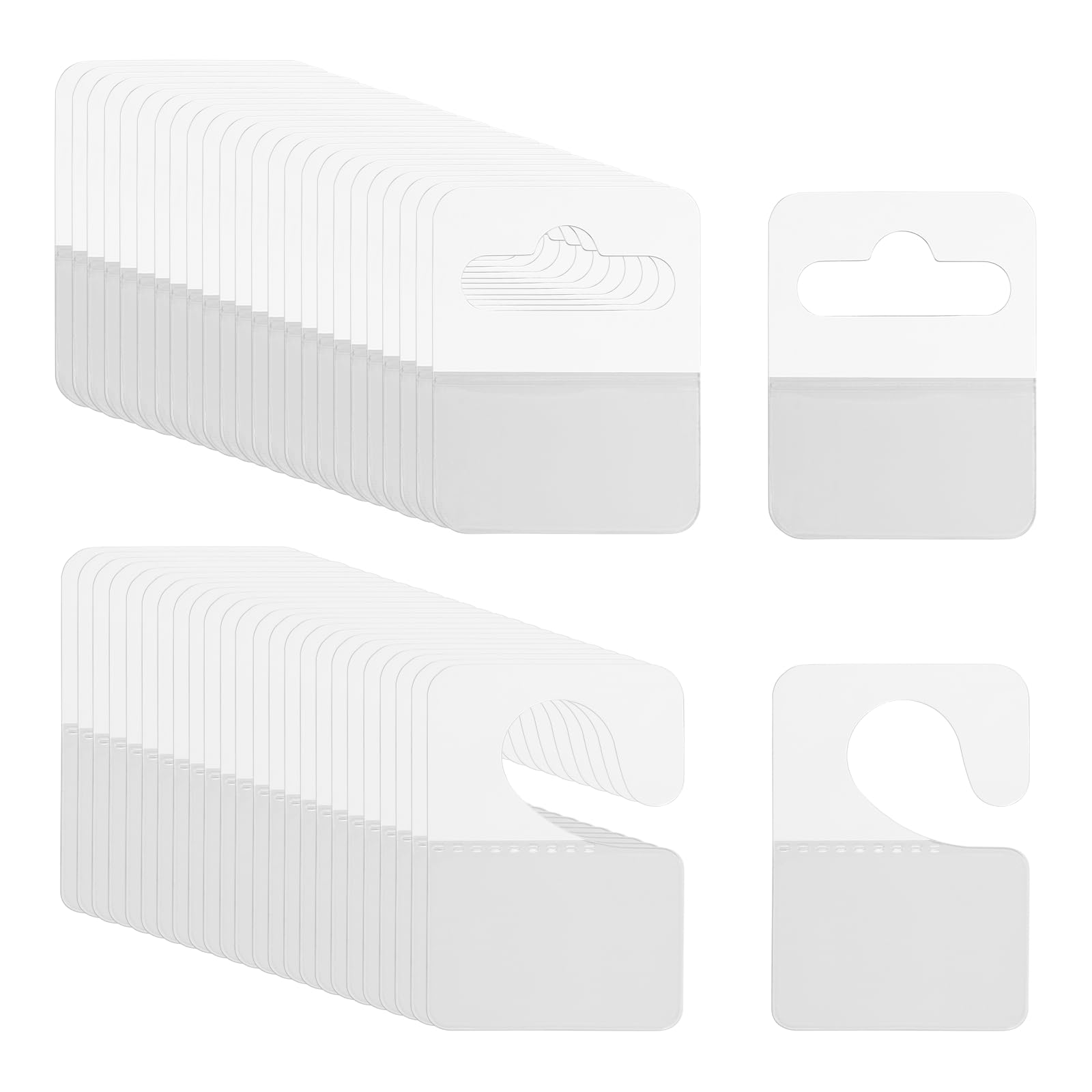PATIKIL Hang Tabs 1.4x2 / 1.4x1.8 Inch, 120 Pcs Clear Hanging Tags Self Adhesive Hanging Tabs Slot Hole Tags for Retail Stores Shops Display Slat Wall Hook Hangers, 2 Styles