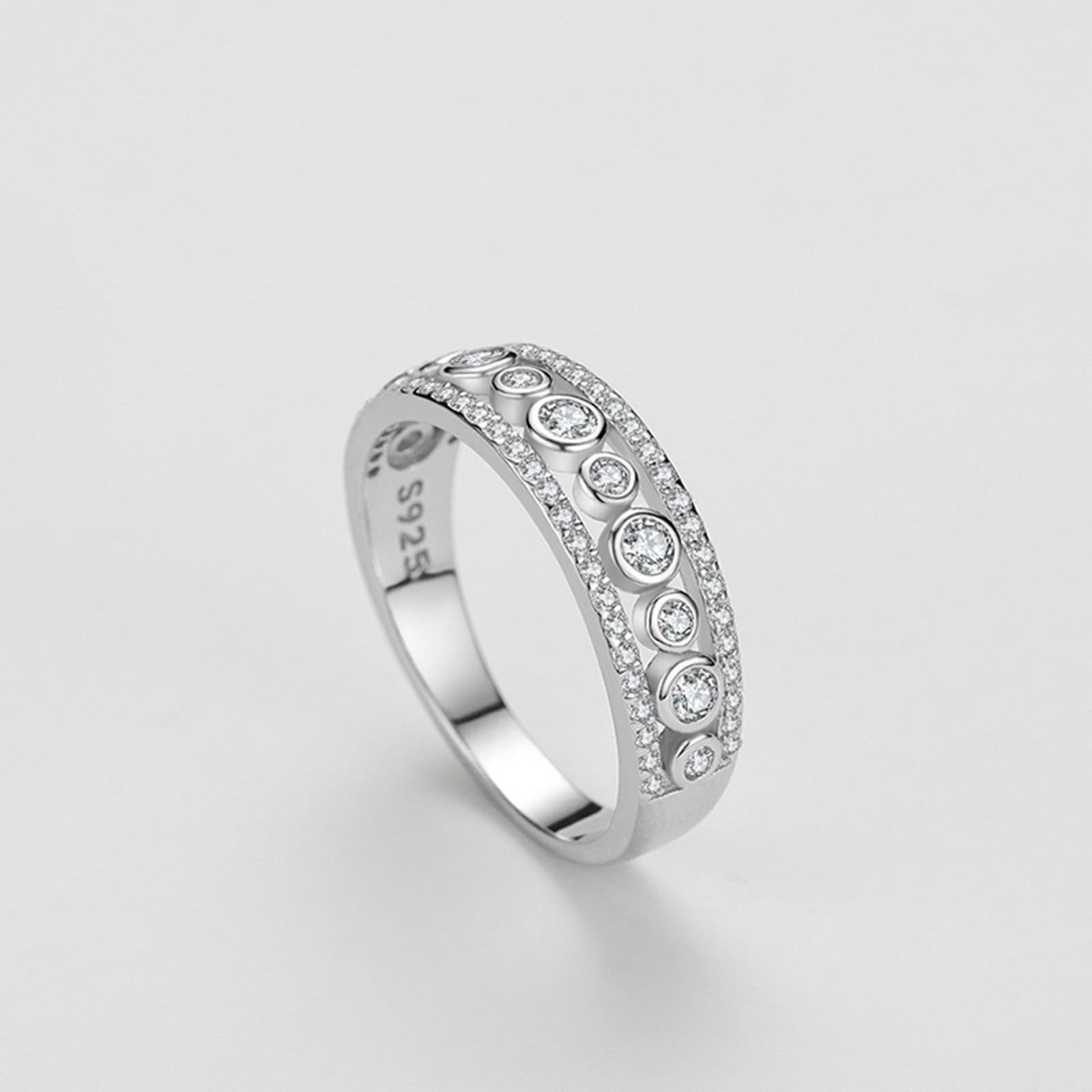 Fidget - Anello da donna in argento sterling 925, con zirconi bianchi, design geometrico, con zirconi, misura 14 (17,2)