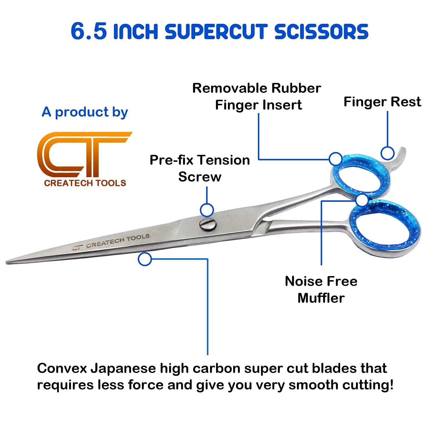 Pack of 2 Hair Cutting Scissors Set - 6.5” Straight and Thinning Scissors Shears with PVC Pouch, Blue - Image 2
