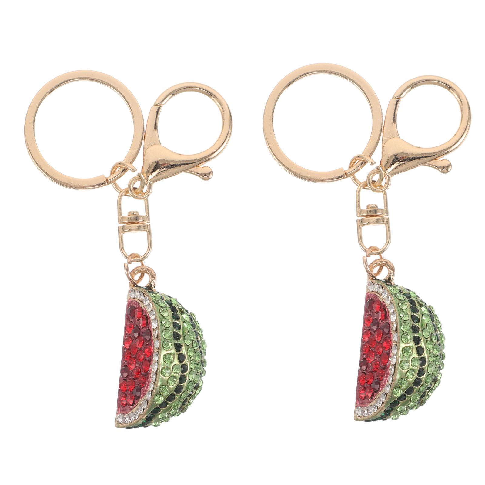 2PCS Shiny Crystal Watermelon Pendant - Glitter Rhinestone Keychain - Cute Charm for Car Keys and Mini Fruit Bag Purse Accessory