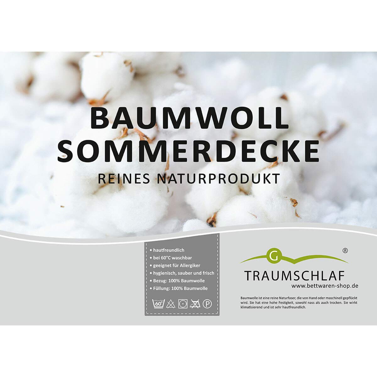 Traumschlaf Sommerdecke – Leichte Baumwolldecke für den Sommer – Atmungsaktiv & angenehm kühl – 100% Baumwolle – Natürlich & hautfreundlich - 160x210 cm
