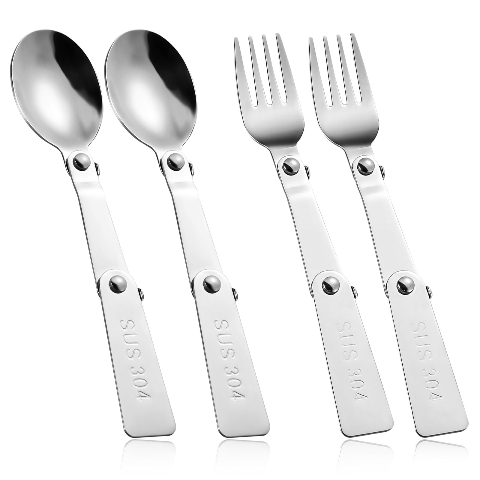 4pcs Foldable Fork and Spoon Set, Stainless Steel Folding Spoon and Fork Portable Tableware for Outdoors Travel Camping Replacement Utensils Compatible with Thermos Funtainer 16oz Food Jar