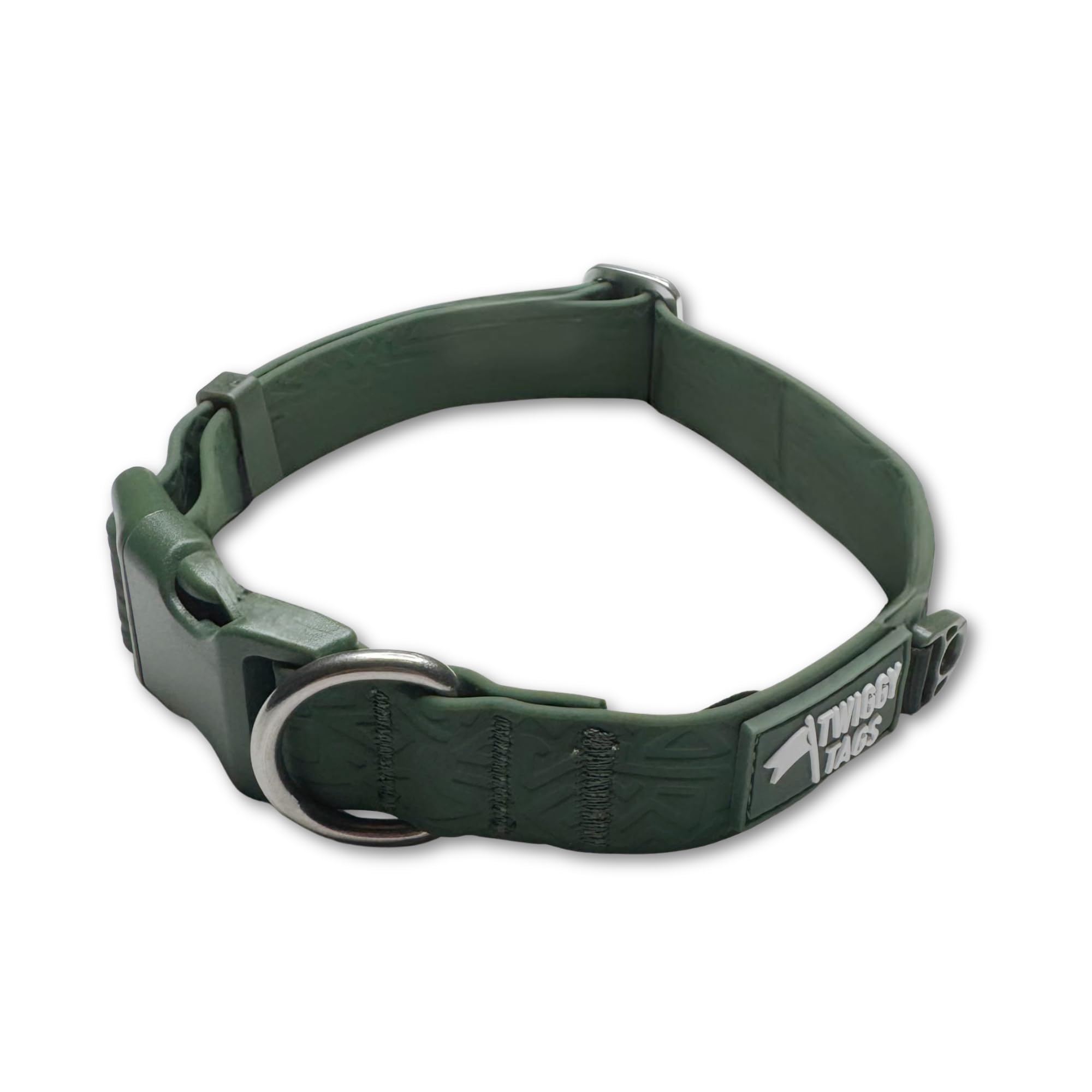 Twiggy Tags Tidal Waterproof Collar | 100% Waterproof Dog Collar Easy Clean | Quick Release Buckle & Stainless Steel D-ring | Suitable For All Dog Breeds |Fern Green | S