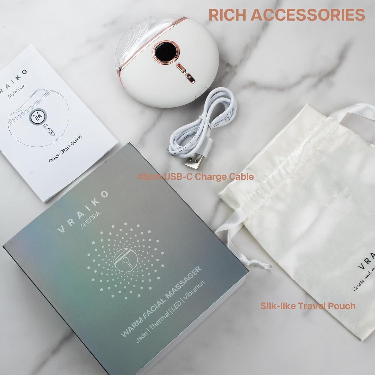 VRAIKO Alpenglow Appareil électrique Gua Sha en quartz rose avec chaleur et vibration, masseur du visage Gua Sha pour drainage lymphatique, levage, gonflement, rajeunissement et lueur naturelle (blanc