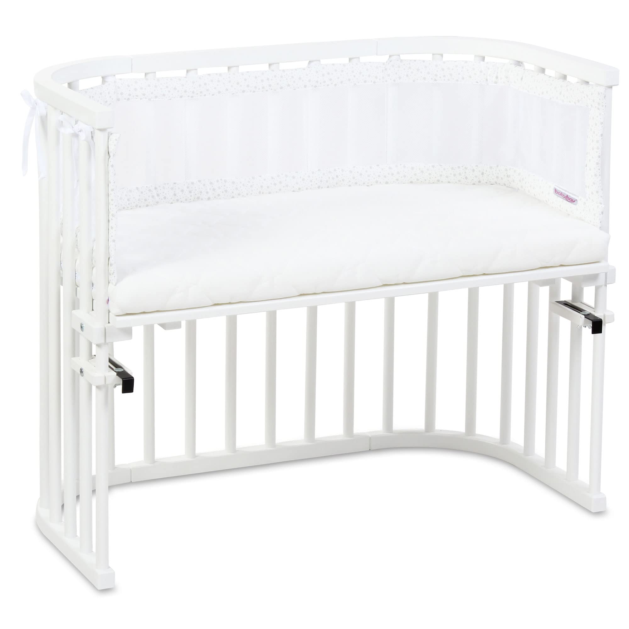 babybay Protector de cuna de malla apto para modelo original, color blanco con estrellas brillantes plateadas