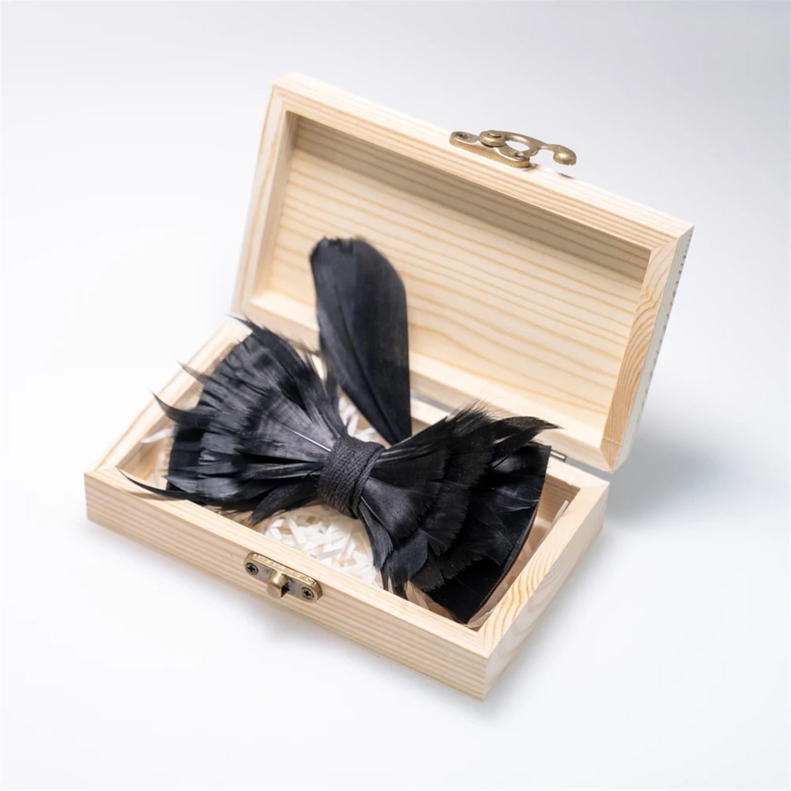 Fliege mit Feder, handgefertigt, Herren, Brosche aus Holz, für Party, Hochzeit, Fliege