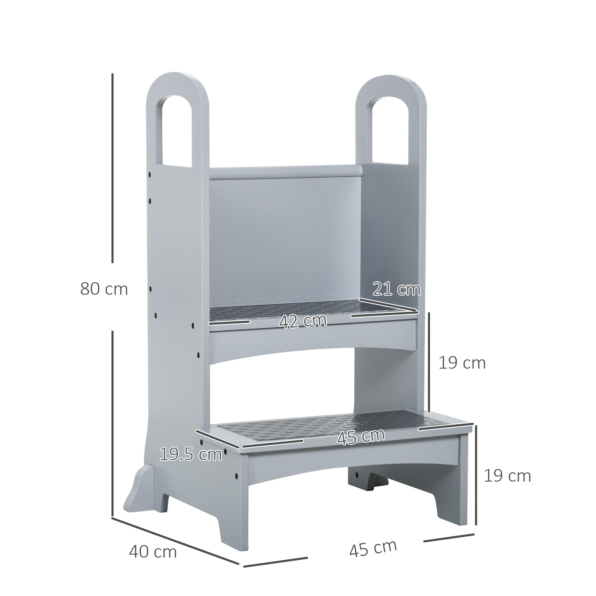 HOMCOM Taburete Madera niño ayudante Cocina, Antideslizante, Asas Gris