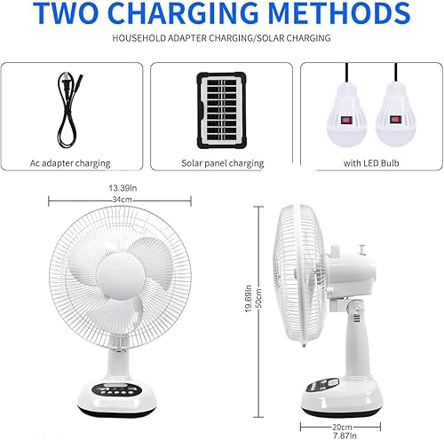 Miniatura 4 de Ventilador recargable VENTO con panel solar, puerto USB, luz LED nocturna y 2 bombillas gratis. Refrigeración ecológica