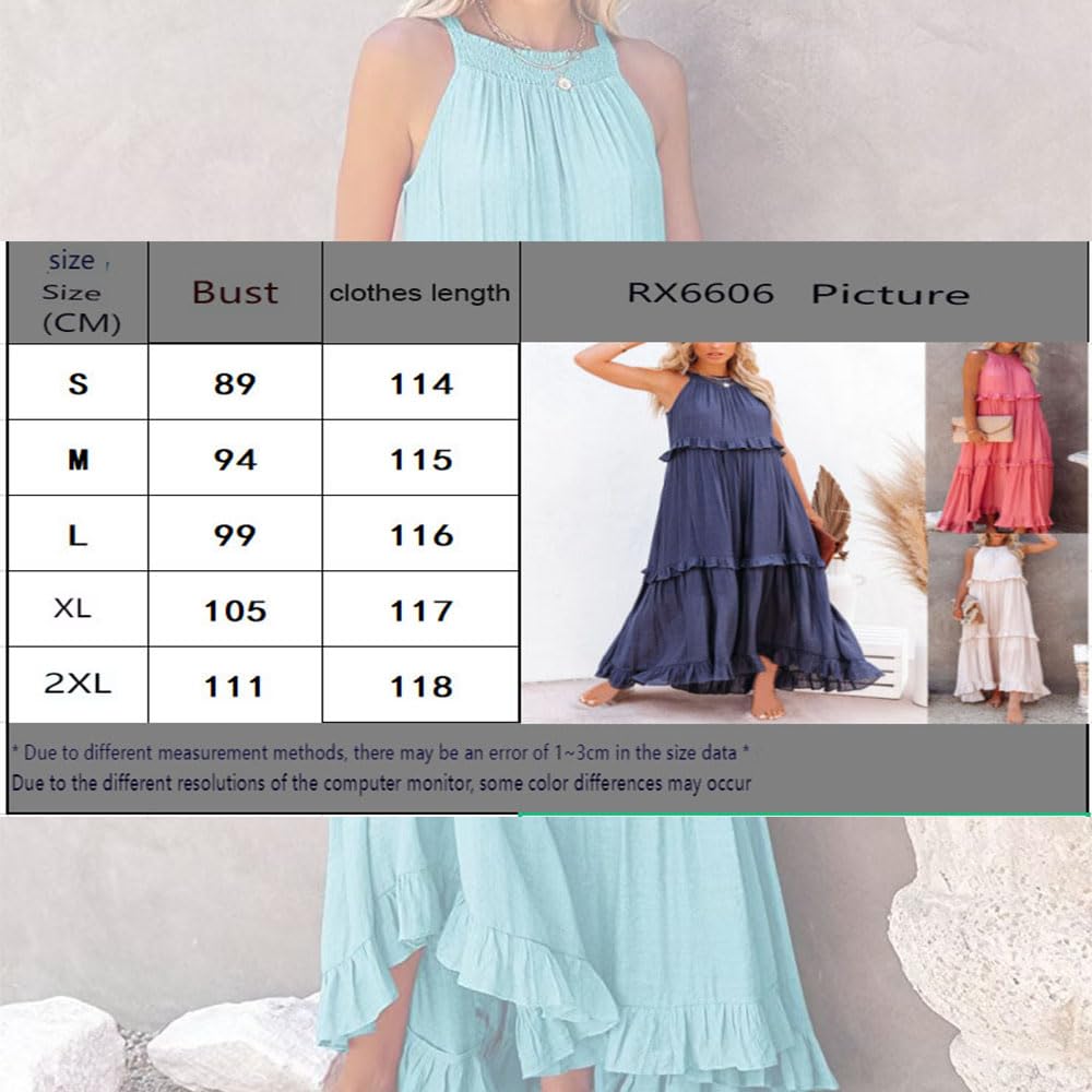 Vestido Largo sin Mangas con Cuello Halter, Vestido Informal con Volantes y Volantes, Vestido Largo con Vuelo en la Playa