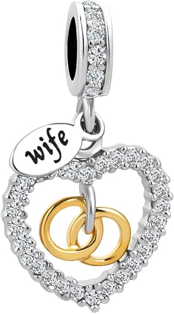KunBead Jewelry Wife Love Heart Crystal Dangle Birthday Charms Compatible with Pandora Bracelets for Women Gift for Valentines Day