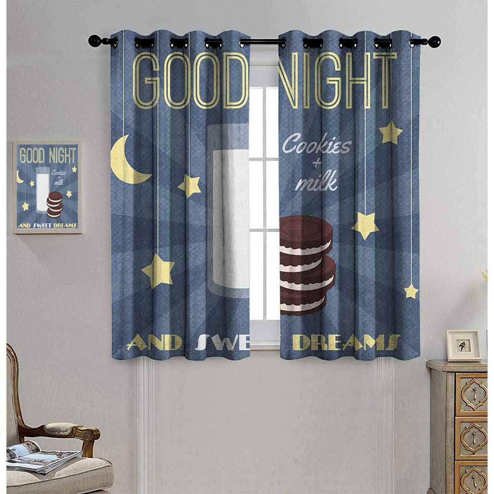 Teresa Sophy Sweet Dreams Grommet Curtains 72 Inch Lenght Multicolor Lush Decor Curtains 84x72 Inch, Retro Poster with Chocolate Biscuits and a Glass of Milk Good Night Quote Girls Room Decor