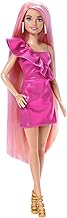 Barbie - JDC85 Fun & Fancy Hair Doll with Extra Long Colourful Blonde Hair and Shiny Pink Dress, 10 Hairdressing and Fashion Game Accessories