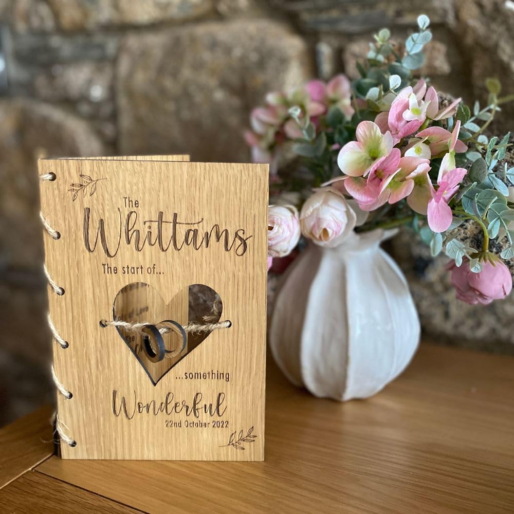 Luck and Luck Oak Veneer Personalised Wedding Card, Wooden 5th Anniversary Keepsake, Handmade Card, Gift For The Couple, Wedding Keepsake