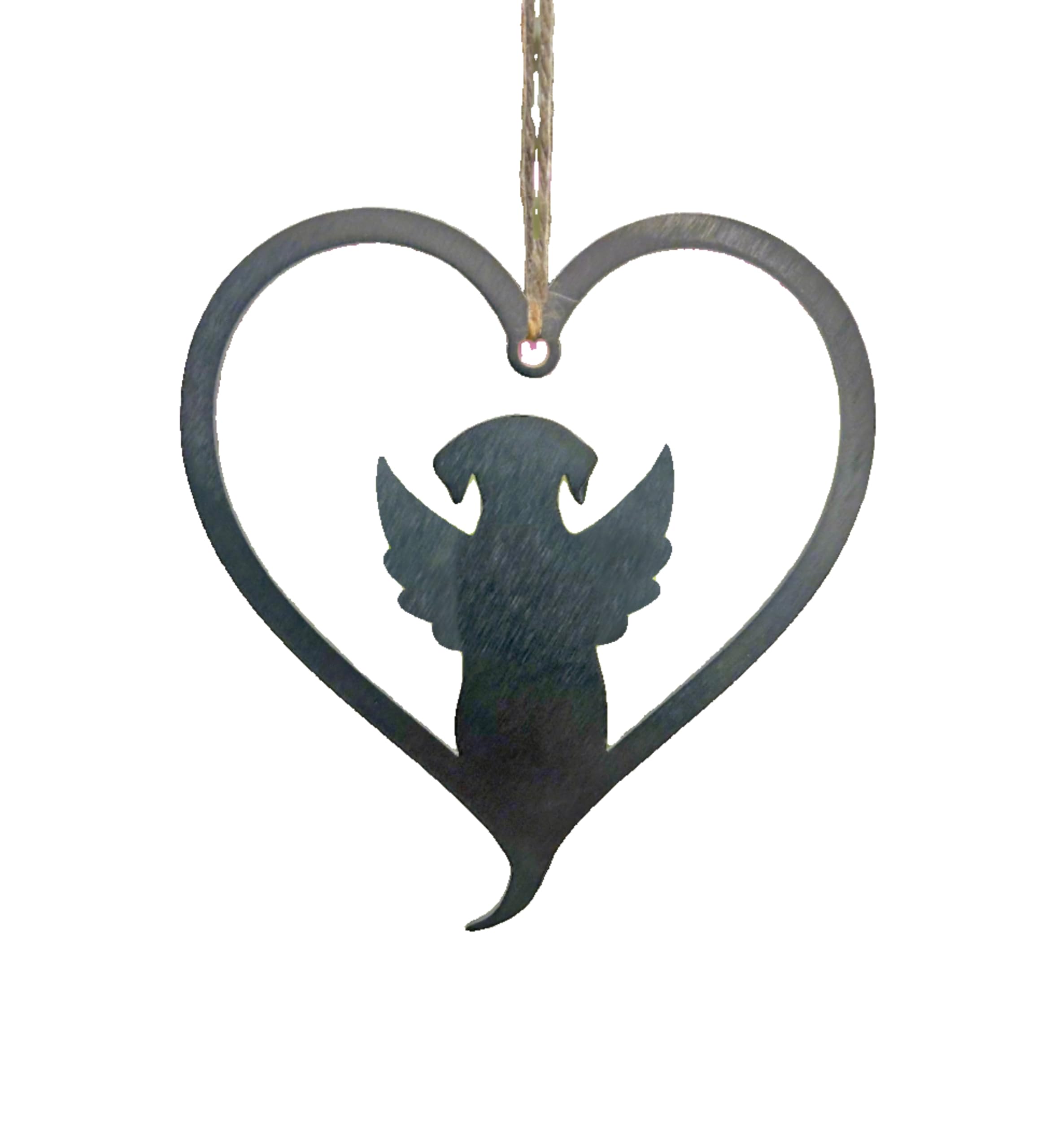 Dog with Wings Silhouette Steel Heart Hanging Ornament – Pet Memorial Gift for Dog Lovers Rustic Garden Decoration Angel Tribute Keepsake
