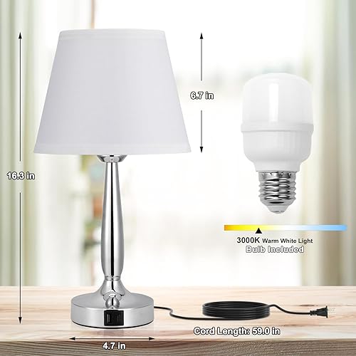 Miniatura 7 de Kakanuo - Lámpara de mesa táctil para dormitorio, lámpara de noche con puerto de carga USB C, lámpara de mesa de noche regulable de 3 vías para sala