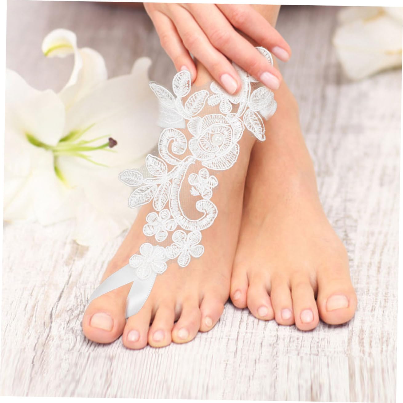 SOIMISS 5paia Cavigliera Romantica Pizzo Per Cerimonie e Matrimoni Accessorio Elegante Da Spiaggia Per Donne e Ragazze Decorazione Per Piedi Confortevole e Resistente Perfetta Per Sposi e