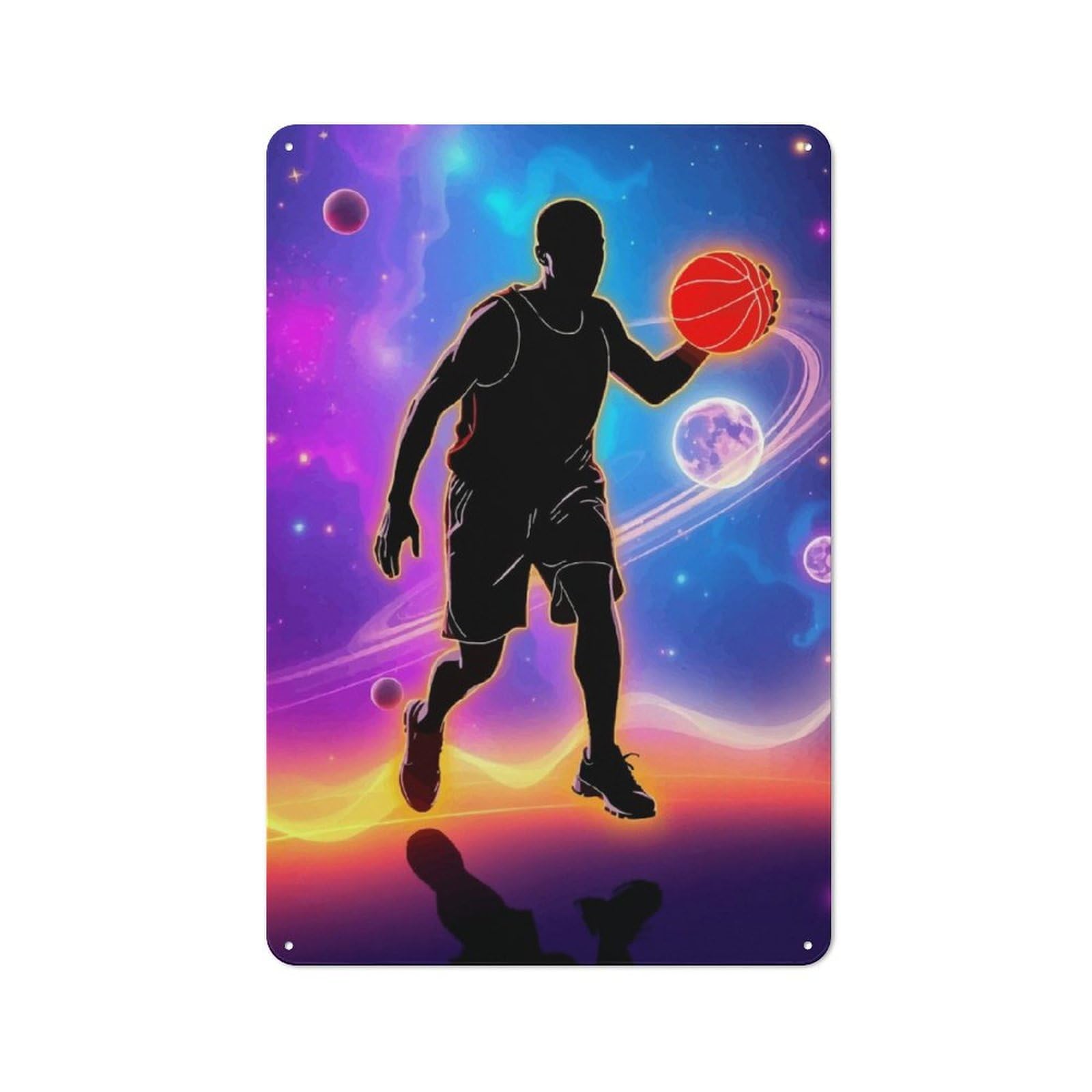 Junmoney Space Basketball Retro-Style Metal Plaque 30X20cm For Garage Or Workshop, For Garage, Workshop And Man Cave Decoration