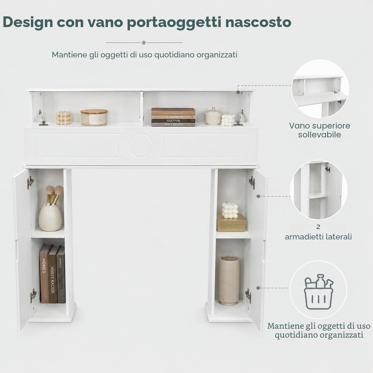 Cappotto da camino, con ripiano nascosto, armadio da camino, laccato a tre ante, falso caminetto decorativo per salotto corridoio (bianco)