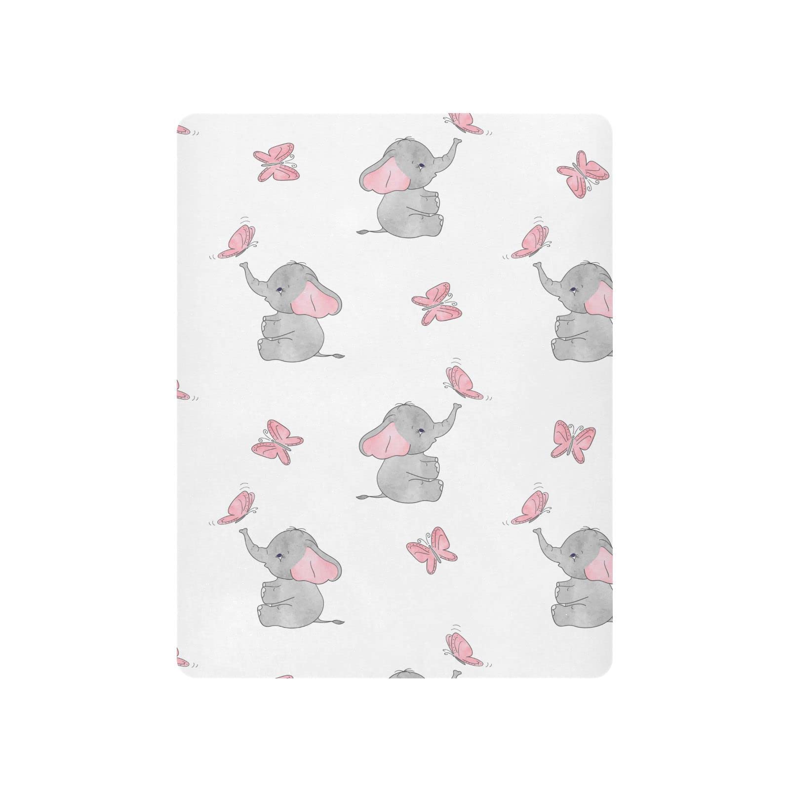 Elephant Butterfly Crib Sheets for Boys Girls Pack and Play Sheets Portable Mini Crib Sheets Fitted Crib Sheet for Standard Crib and Toddler Mattresses Baby Crib Sheets for Girls Boys, 39x27IN