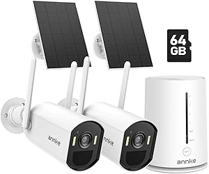 ANNKE Solar Wireless Security Camera Outdoor 4MP, 5MP Surveillance Home System, 4CH and 2 Bullet Cam-Kit, Color Night Vision, Spotlight Smart Alarm, PIR&Human Detection, 2-Way Audio, 64GB Memory Card asin的图片