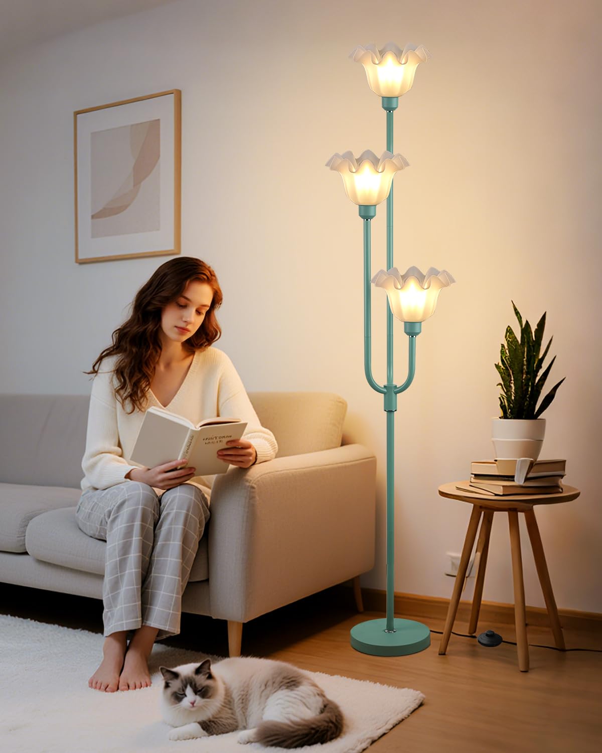Lightdot Flower Floor Lamp 66IN 3-Light Vintage Green Floral Floor Lamps