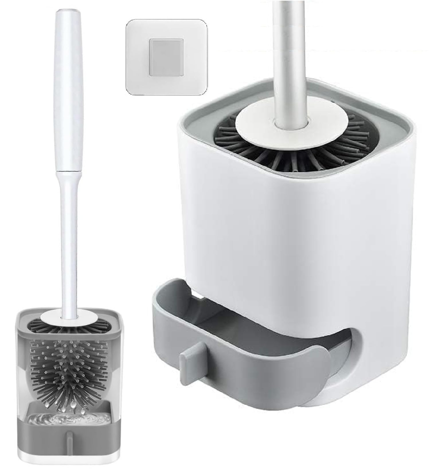 Toilet Brush with Holder Stand, Bathroom Silicon Toilets Bowl Cleaning Brush with Non-Slip Long Handle Floor Standing Holder & Wall Mounted Without Drilling Quick Drying Holder Set